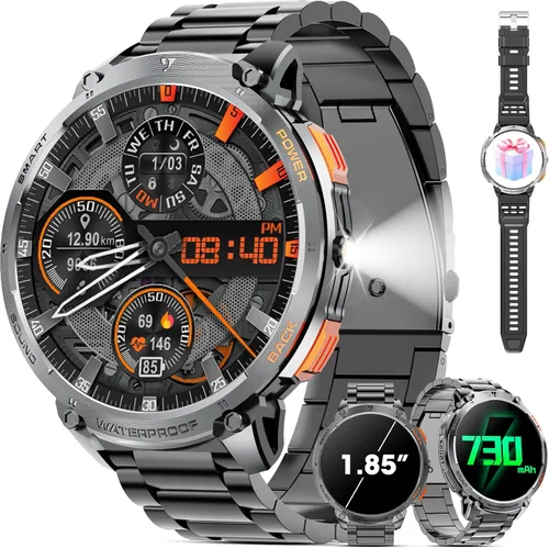 Vista 8 de Reloj Inteligente Militar para Hombres Pantalla Táctil HD de 1.85" Batería de 730mAh Relojes Inteligentes con Linterna LED para Android iOS