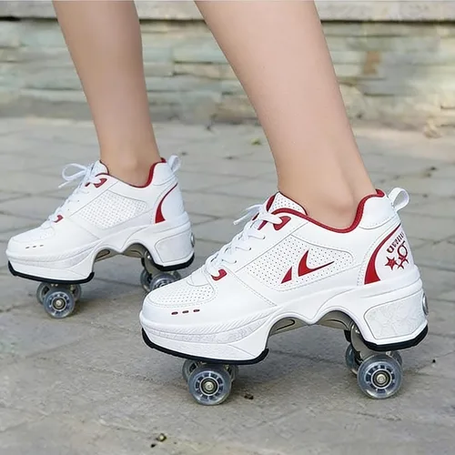 Vista 3 de 2-in-1 Roller Skates & Sneakers with Retractable Wheels - Convertible Lightweight Outdoor Fitness Shoes for Women, Men & Children - Unisex Kick