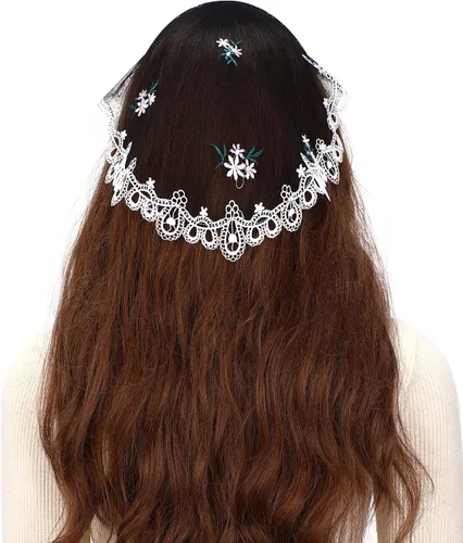 Vista 3 de Mantveil Round Chapel Cap Veil Vintage Flower Lace Mantilla Veils for Church Catholic Women Prayer Latin Mass Head Coverings