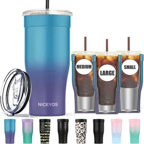 Vista 13 de Funda universal para café helado - Funda aislante reutilizable de acero inoxidable de doble pared mejorada para bebidas frías, se ajusta a tazas