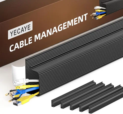 Vista 14 de YECAYE Organizador de cables de 94.2 pulgadas bajo el escritorio, montaje adhesivo de fácil instalación, ocultador de cables, organizador de cables