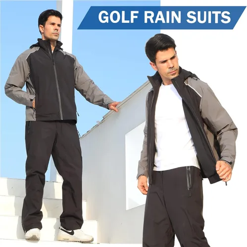 Vista 2 de K.E.J. Chaqueta impermeable de golf para hombre, impermeable, ligera, traje de golf para senderismo, ciclismo, correr, camping, viajes