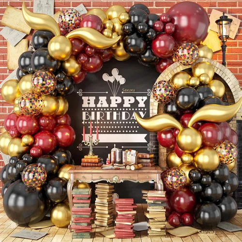 Vista 9 de Kit de guirnalda de arco de globos de Halloween, globos de mármol retro negro naranja blanco negro con globos de papel de aluminio de estrella