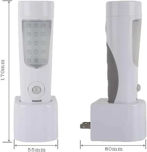 Vista 6 de Luz nocturna de pared con sensor de movimiento 4 en 1, luz LED de falla de energía, linternas de emergencia, linterna recargable, luz de corte