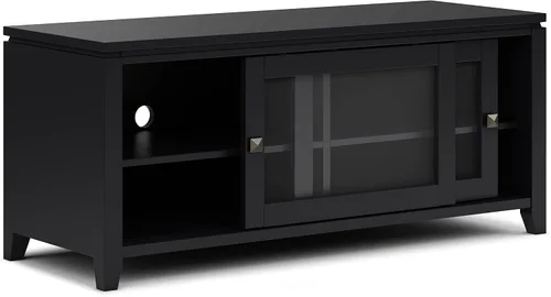 Vista 3 de Soporte Cosmopolitan de SIMPLIHOME de madera maciza negra de 48 pulgadas para televisores de hasta 50 pulgadas de ancho