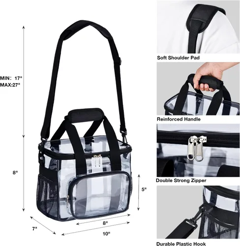 Vista 3 de Lonchera transparente con 10 compartimentos con correa ajustable para mujeres/hombres, caja de almuerzo transparente reutilizable/bolsa de mano