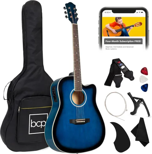 Vista 9 de Best Choice Products Conjunto de Guitarra Acústica Eléctrica para Principiantes de 41 pulgadas con Diseño de Corte de Toda Madera, Estuche de Negro