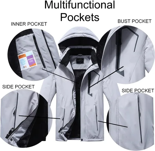 Vista 6 de Pooluly - Chaqueta impermeable de invierno, esquí, snowboard, para hombre, con capucha, rompevientos.