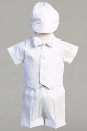 Vista 2 de Trajes de bautismo para niños, traje de bautizo para bebé, chaleco de algodón bautismal, ropa corta - Ropa de bautizo para niño Bebe
