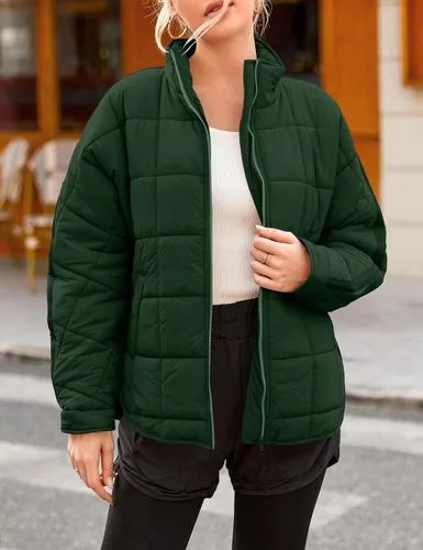 Vista 8 de LEANI Women's Oversized Lightweight Puffer Jackets Long Sleeve Zipper Short Down Coat with Pockets