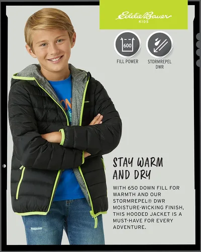 Vista 5 de Eddie Bauer Chaqueta reversible para niños, abrigo acolchado resistente a la intemperie para niños y niñas (3-20)
