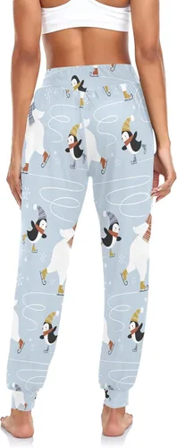 Vista 2 de Pantalones de pingüinos de osos polares de Navidad para mujer, pantalones deportivos de cintura alta, pantalones de harén cómodos para correr