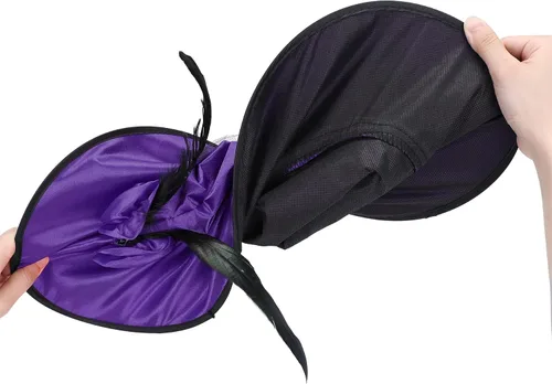Vista 25 de Zando Sombreros de bruja de encaje para mujer, accesorios de disfraz de Halloween, accesorios de disfraz de bruja plegables para colgar