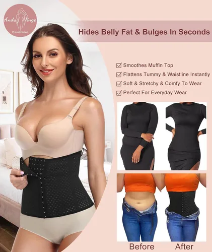 Vista 2 de Andalinge Entrenador de cintura para mujer, faja moldeadora de cintura para mujer, faja moldeadora de cuerpo con extensor de huesos de acero