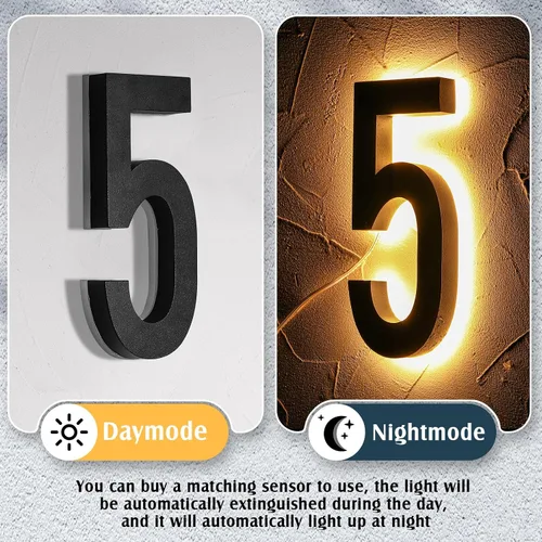 Vista 4 de ROCEEI Número de casa LED retroiluminado de 8 pulgadas del 0 al 9 para exteriores, gran dirección, número iluminado, impermeable, acero inoxidable