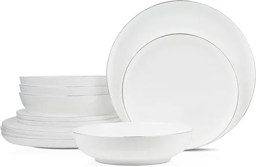 Vista 9 de Stone Lain Gabrielle Bone - Juego de vajilla de porcelana, servicio de 12 piezas para 4, color blanco sólido