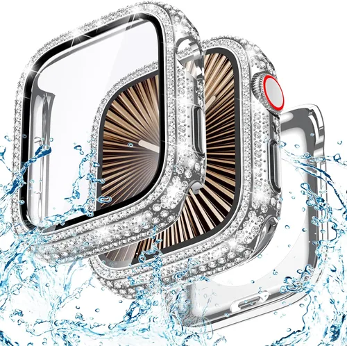 Vista 14 de Goton Funda de 40 mm impermeable con brillo para Apple Watch, protector de pantalla SE 3/2/1, Serie 6/5/4 de 40 mm, parachoques frontal de PC