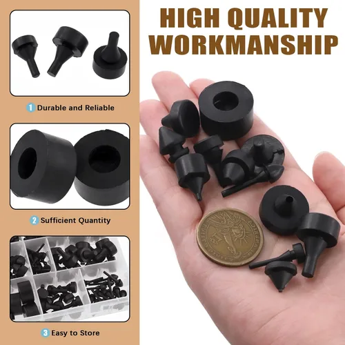 Vista 4 de Kit de surtido de parachoques de goma de 160 piezas, parachoques de goma negro compatible con la mayoría de los modelos de automóviles de repuesto