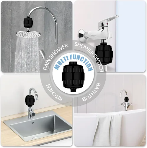 Vista 6 de Filtro de ducha, filtro de cabezal de ducha de 20 etapas para agua dura, filtro de agua de ducha de alto rendimiento para eliminar el cloro, Negro