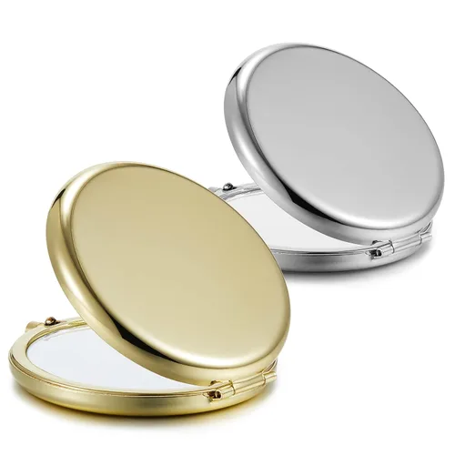 Vista 14 de Espejo compacto para bolso, espejos de maquillaje de bolsillo de metal con aumento de doble cara 1X/2X (redondo, cian) Compact Mirror for Purse
