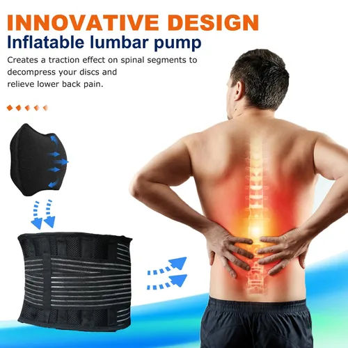 Vista 3 de DARLIS Cinturón de apoyo de espalda con almohadilla lumbar inflable, soporte adicional para dolor de espalda baja, hernia de disco, ciática