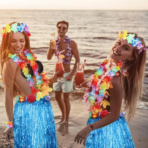 Vista 4 de Tigeen 6 Pcs Coconut Bra Hawaiian Grass Hula Skirt Costume Set Dance Leis Outfit for Women Luau Party Supplies, 23.6 Inch