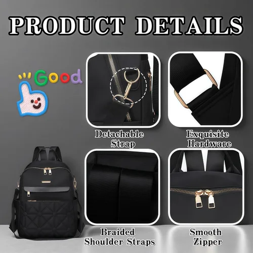 Vista 6 de Bolso tipo mochila para mujer, impermeable, Oxford, casual, bolso de mano de moda con múltiples bolsillos para el trabajo, viajes, uso diario (beige)