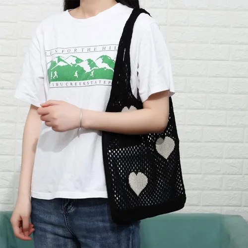 Vista 9 de Ovida Bolso de mano de ganchillo de malla, bolsa de playa Fairycore, bolso hobo de hadas, estilo grunge, bolso estético Y2K para mujeres y niñas