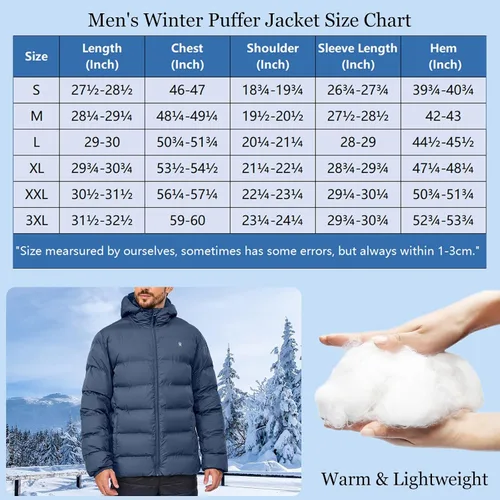 Vista 6 de Little Donkey Andy Men's Puffer Jacket Lightweight Warm Winter Coat With 4 Pockets Full Zip Windproof Insulated Hooded Jacket