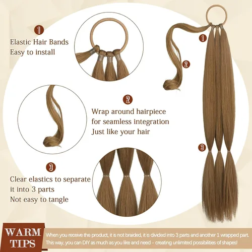 Vista 35 de SOFEIYAN Extensión de cola de caballo trenzada larga con banda elástica y mechón liso envolvente, extensiones de cabello naturales suaves