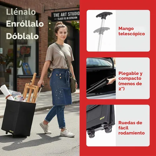 Vista 8 de Cesta con carro plegable grande multipropósito, color negro