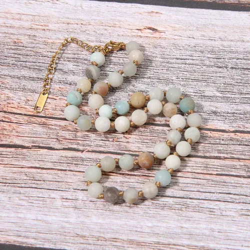 Vista 5 de BALIBALI Gargantilla con cuentas de piedra semipreciosa, chapado en oro de 14 quilates, piedra natural, collar de doble hebra, collares cortos