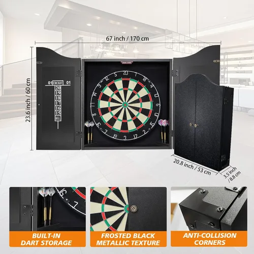 Vista 6 de Juego de tablero de dardos Pennpliy con cerdas, tablero de dardos profesional de 45,7 cm con 6 dardos de 18 g para exterior, tablero de dardos