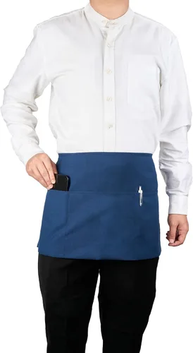 Vista 10 de Restaurantware - Delantales con peto RW, 100 delantales con 3 bolsillos, longitud media, lavable a máquina, delantales unisex de poliéster negro