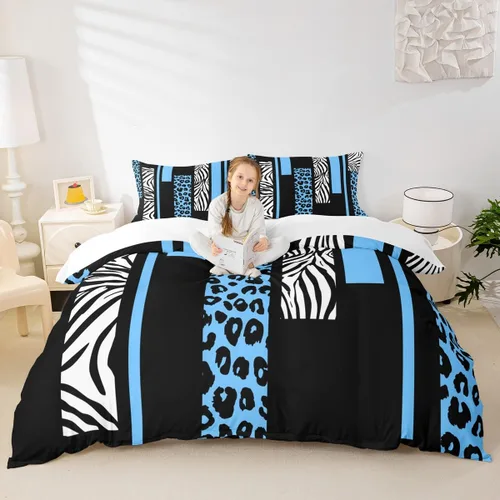 Vista 9 de Juego de funda de edredón con estampado de leopardo, tamaño individual, juego de ropa de cama rústica con rayas de piel de cebra, decoración