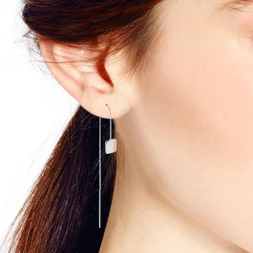 Vista 3 de AeraVida Pendientes de plata de ley 925 con cadena cuadrada de moda Pendientes de hilo de plata de ley Pendientes para mujer de moda Pendientes