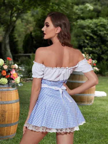 Vista 2 de JMwapar Disfraces de Oktoberfest para mujer, disfraces sexys de Halloween, cosplay, disfraz de sirvienta para cerveza alemana, vestido de Oktoberfest