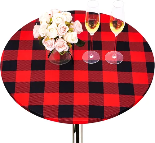 Vista 17 de JISEN Mantel redondo elástico de licra para cóctel ajustado, con tapa de mesa, 18-22 pulgadas, A-Negro