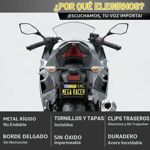Vista 4 de Marco de metal negro para placa de motocicleta, soporte para placa, portaplacas para moto