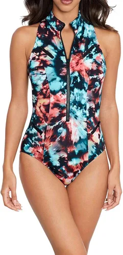 Vista 2 de MagicSuit Women's Swimwear Scuba Coco High Neck Racerback Underwire Zip One Piece Swimsuit