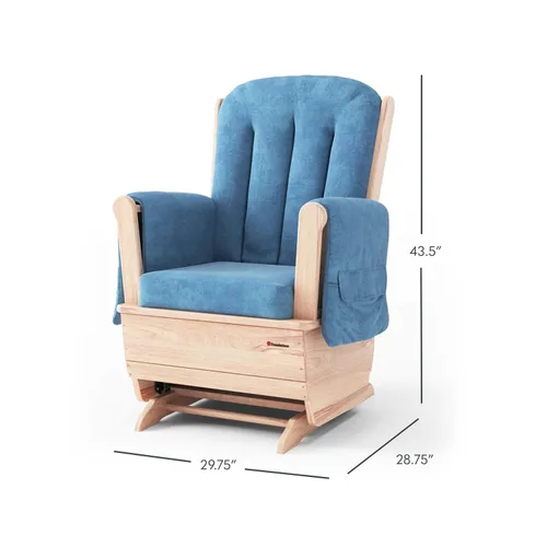 Vista 2 de Foundations SafeRocker - Balancín deslizante estándar con base de madera, cojín de microfibra azul Baby Feeding and Rocking Chair for Nursery