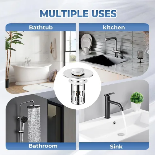 Vista 7 de Colador de drenaje 3 en 1 para fregadero de baño, colador de drenaje de fregadero de cocina con atrapador de pelo, filtro de drenaje de piso