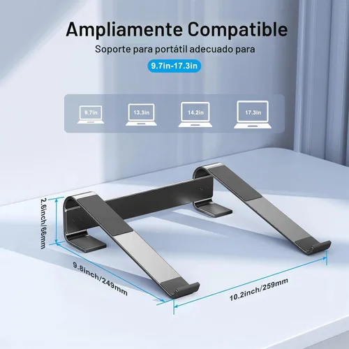 Vista 5 de MOKURU Elevador de computadora portátil para escritorio, soporte ergonómico de aluminio para refrigeración de laptop, compatible con MacBook Negro