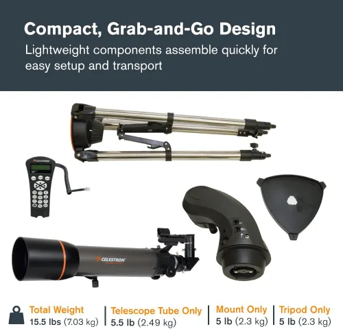 Vista 5 de Celestron - NexStar 102SLT Telescopio Computarizado - Compacto y Portátil - Diseño Óptico de Refractores - Tecnología SkyAlign - Control de Mano