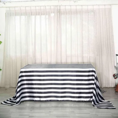 Vista 12 de Efavormart - Mantel redondo de satén a rayas blancas y negras de 120 pulgadas sin costuras para decoración de bodas, fiestas, eventos Negro