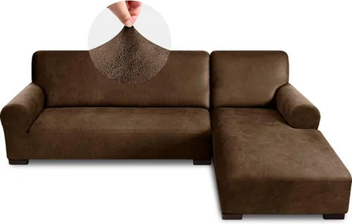Vista 18 de Fundas para sofá modular, funda para sofá con aspecto de cuero, forma de L, 2 piezas, funda elástica suave para sofá seccional, protector de muebles