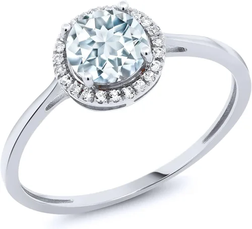 Vista 24 de Gem Stone King Anillo de compromiso de boda de oro blanco de 10 quilates con piedra natal y halo de diamantes Redondo de 0.236 in Anillo de oro