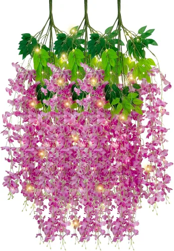 Vista 37 de Paquete de 5 guirnaldas de flores colgantes de glicina rosa, enredaderas de flores artificiales de 3.77 pies, glicinia falsa, guirnalda colgante