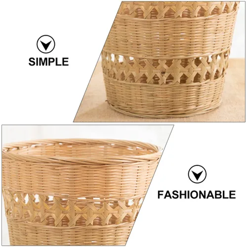 Vista 6 de Cabilock Bote de basura de bambú hecho a mano cesta tejida para el hogar basura, cesta de papel, contenedor de basura tejido de estilo rústico