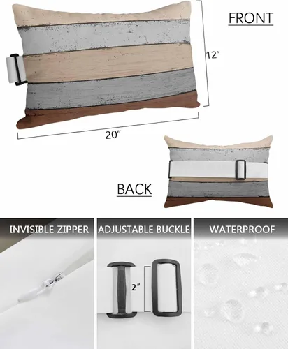 Vista 3 de Paquete de 4 fundas de almohada lumbar de madera rústica de granero degradado de café molido degradado, juego de fundas de almohada para exteriores